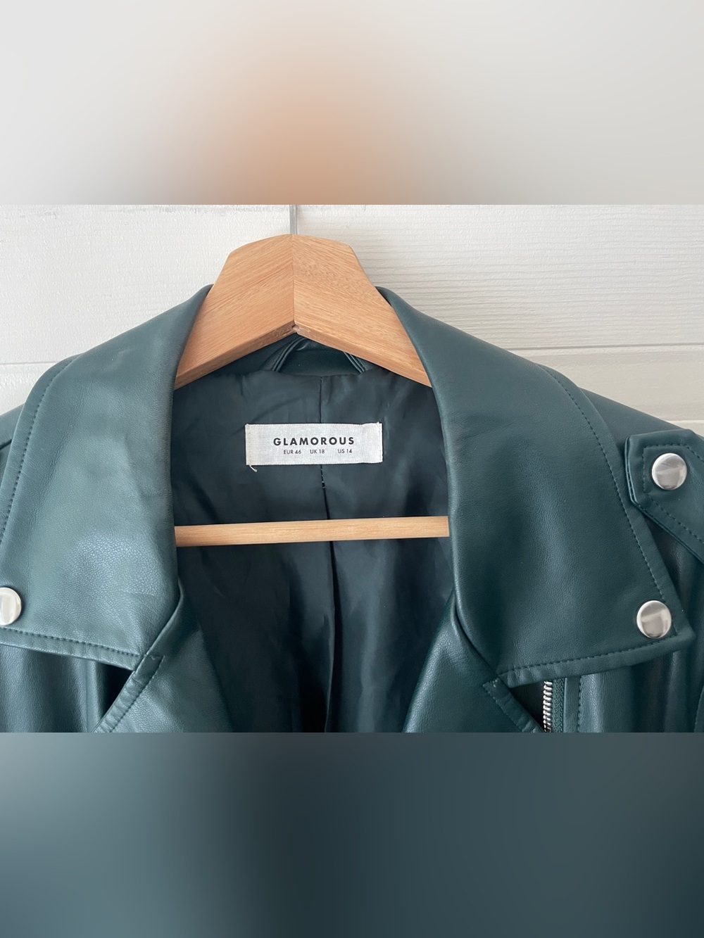 Glamorous UK Dark Forest Green Faux Leather Moto Jacket - Picture 4 of 15